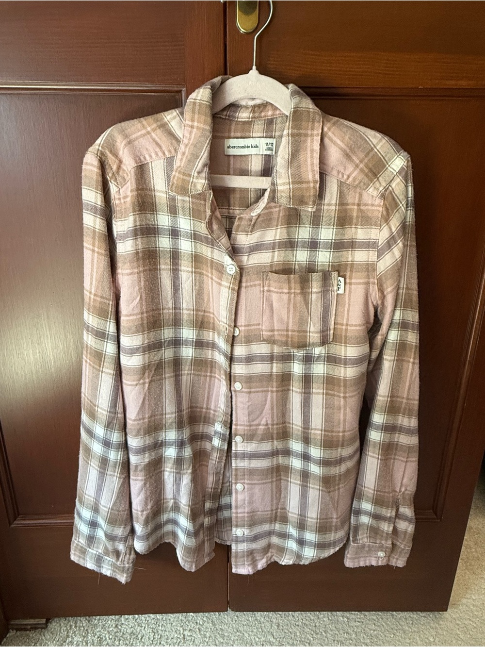 abercrombie kids Pink and Brown Plaid Button-Down Shirt